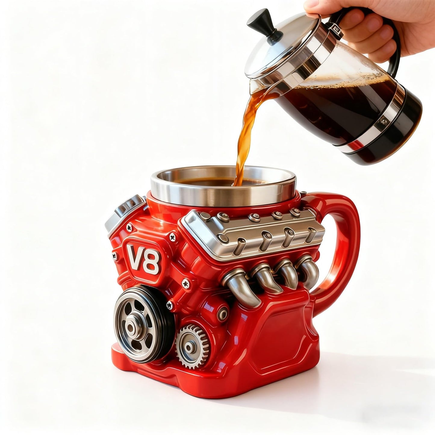 V8 Engine Coffee Mug, Car Engine Themed Coffee Mug, Personalized Creative Retro-Styled Mechanic Cup with Double Wall Insulation Perfect for Father's Day, Husband, Mechanic, Car Enthusiast Gifts (1pc)